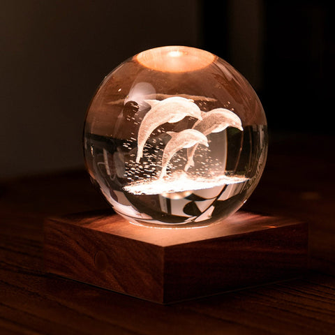 LAMPADA LIGHT 3D JUMPING DOLPHINS BOAT ART. G025DO AMBER CRYSTAL MULTICOLOR