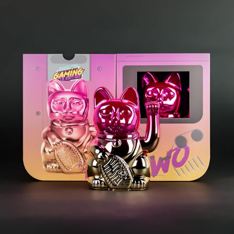 MANEKI NEKO PLAYER TWO SHINY PINK/YELLOW LUCKY CAT MULTICOLOR