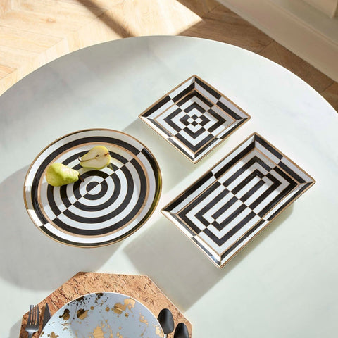 VASSOIO OP ART SQUARE SERVING TRAY 34818 JONATHAN ADLER BLACK