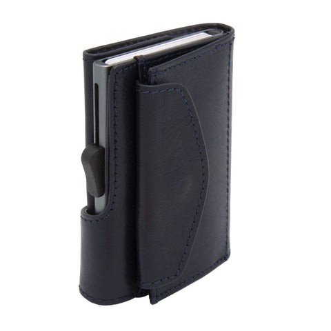 PORTAFOGLIO SINGLE COIN MONTANA VEGETABLE TANNED LEATHER C SECURE BLUE