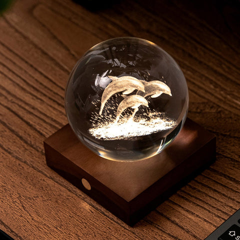 LAMPADA LIGHT 3D JUMPING DOLPHINS BOAT ART. G025DO AMBER CRYSTAL MULTICOLOR