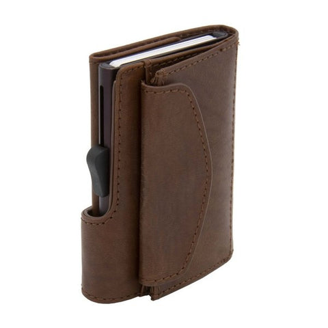 PORTAFOGLIO SINGLE COIN GUN  VEGETABLE TANNED LEATHER C SECURE BROWN