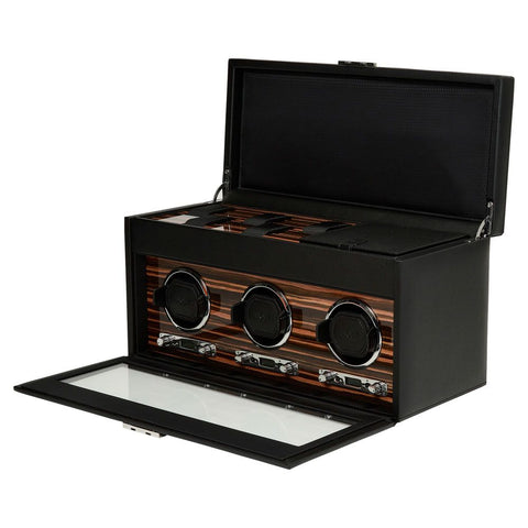 PORTAOROLOGI ROADSTER TRIPLE WATCH WINDER WITH STORAGE 457356 WOLF BLACK