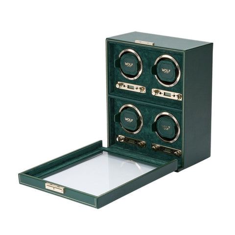 PORTAOROLOGI BRITISH RACING 4 PIECE WATCH WINDER 793041 WOLF 1834 GREEN