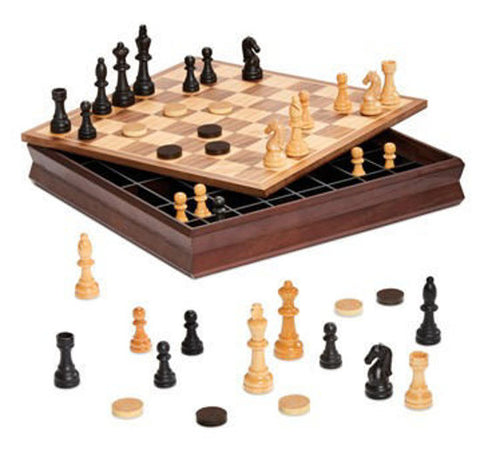 CHESS-CHECKERS WOODEN BOX CM. 36 FROM THE NEGRO