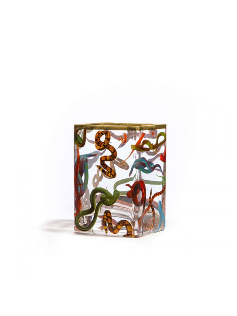 "VASO IN VETRO TOILETPAPER SELETTI CM. 10X8 H.14 SNAKES ART. 14121"