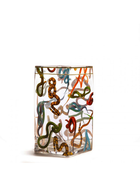 VASO IN VETRO TOILETPAPER CM.15X15 H.30 SNAKES 14151 SELETTI MULTICOLOR