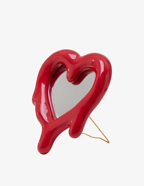 SPECCHIO CORNICE IN PORCELLANA E VETRO MELTED HEART RED CM. 30 H.35  SELETTI