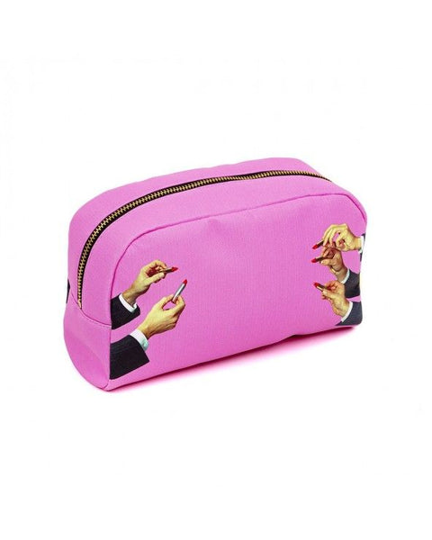 BEAUTY CASE PRINTED IN PU TOILETPAPER CM28X8 H 16 LIPSTICKS PINK SELETTI