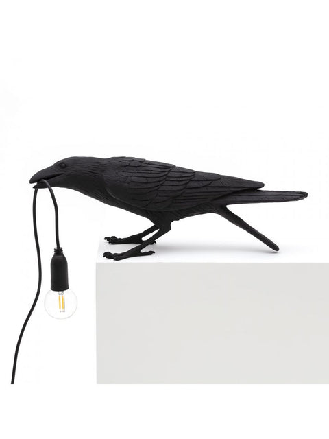 "RESIN LAMP BIRD LAMP 33,5X11,5X10,5 PLAYING BLACK ART. 14736"