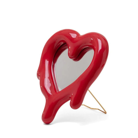 MIRROR FRAME IN PORCELAIN AND GLASS MELTED HEART RED CM. 30 H.35 SELETTI