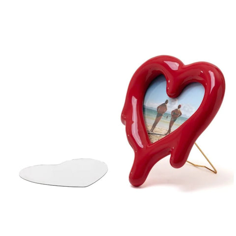 MIRROR FRAME IN PORCELAIN AND GLASS MELTED HEART RED CM. 30 H.35 SELETTI