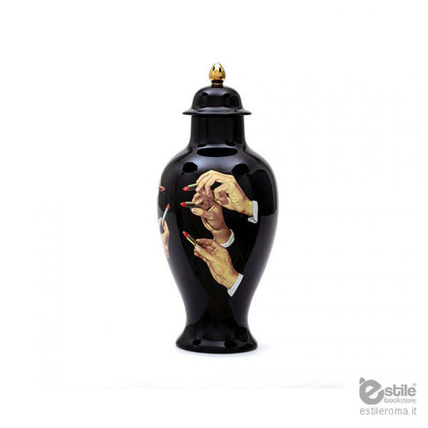 VASE SELETTI PORCELAIN TOILETPAPER LIPSTICK BLACK ART 09793