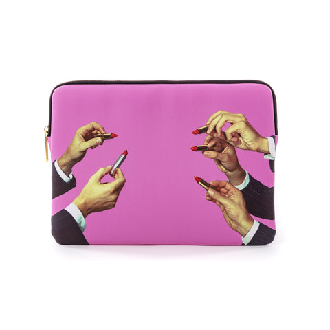 LAPTOP CASE IN PRINTED PU LIPSTICKS PINK CM. 34,5X25X2 SELETTI