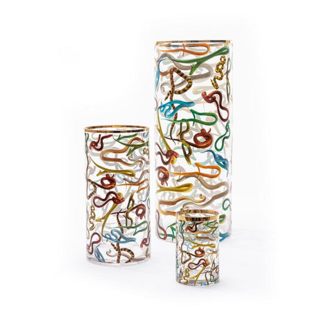 "VASO IN VETRO TOILETPAPER SELETTI DIAM. CM. 20 H.50 SNAKES ART. 14201"