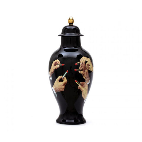 VASE SELETTI PORCELAIN TOILETPAPER LIPSTICK BLACK ART 09793